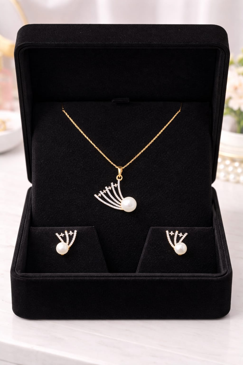 LP JEWELS- Contemporary Pearl Pendant Necklace Set for Women