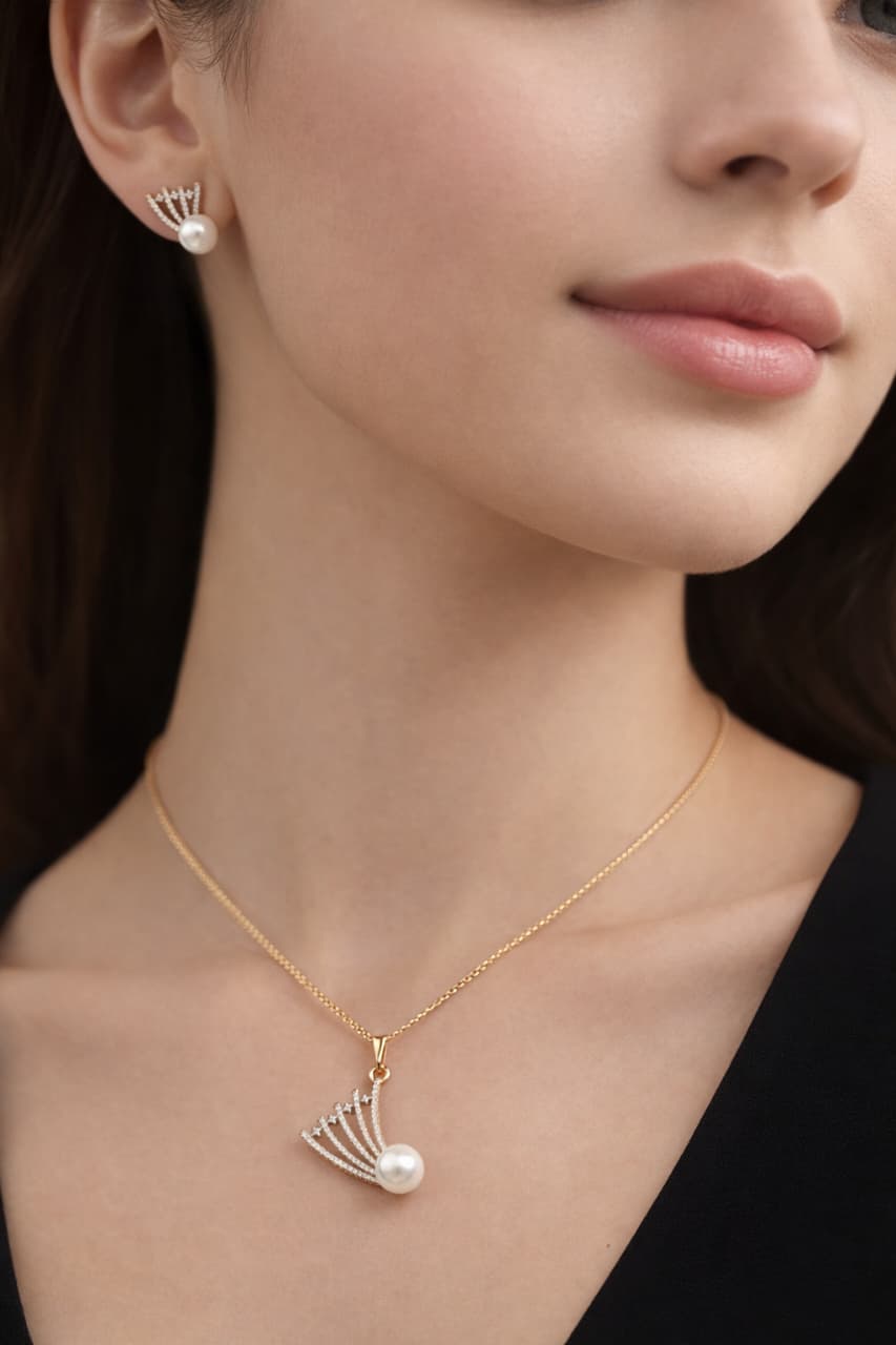 LP JEWELS- Contemporary Pearl Pendant Necklace Set for Women