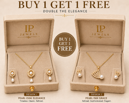 Pearl Oval & Fan Design Pendant Set with Earrings | B1G1 Free