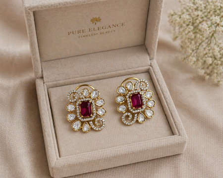 Ethnic Gold Plated Polki Studs