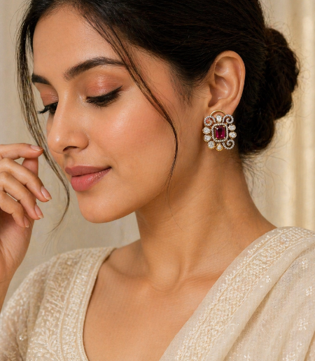 Ethnic Gold Plated Polki Studs