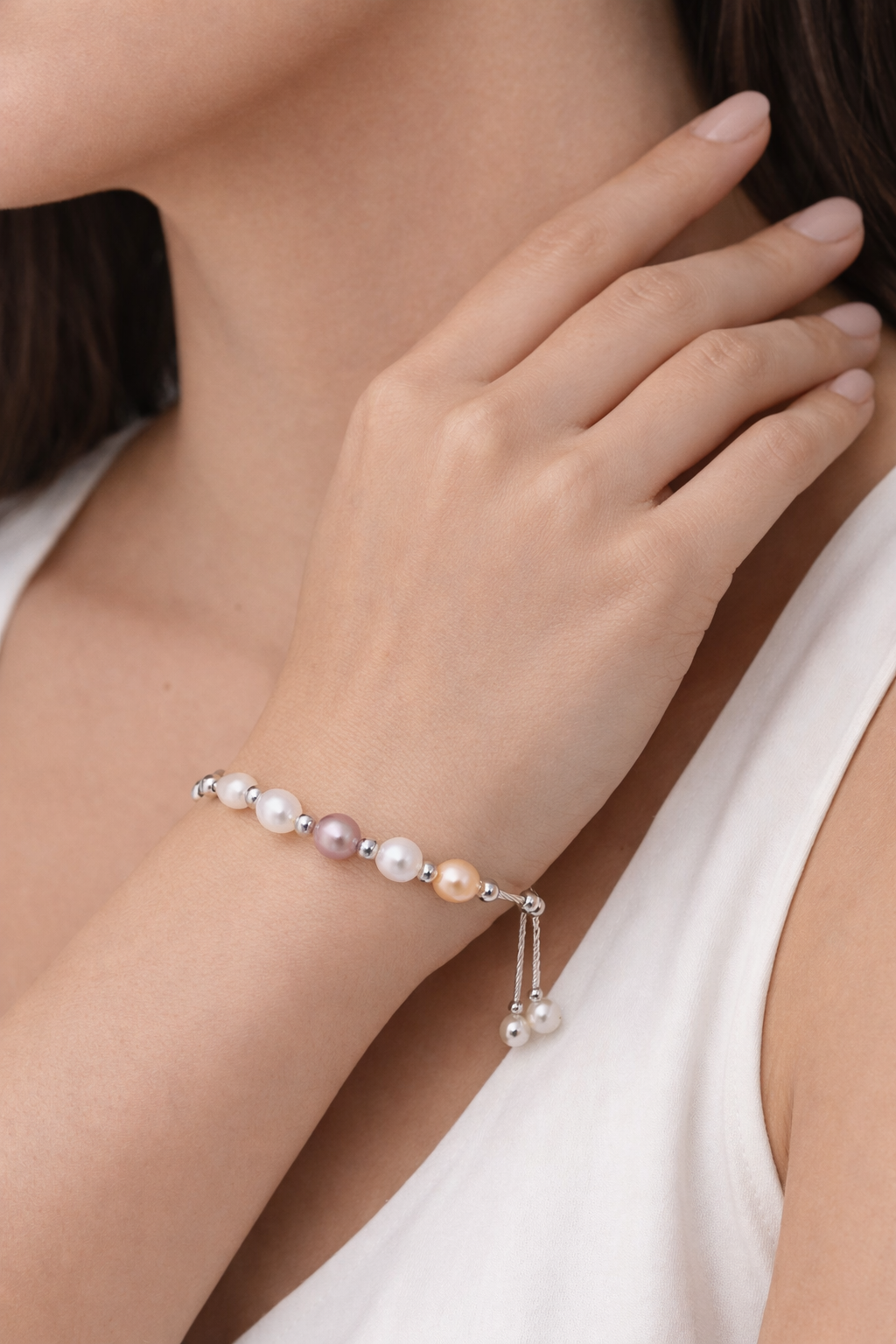 Natural Freshwater Pearl Silver Bracelet | Multicolor Pearl Bracelet | LP Jewels
