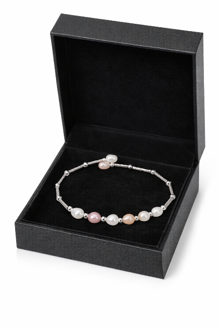Natural Freshwater Pearl Silver Bracelet | Multicolor Pearl Bracelet | LP Jewels