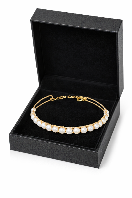Elegant Freshwater Pearl Gold-Tone Bracelet | Classic Pearl Chain Bracelet | LP Jewels