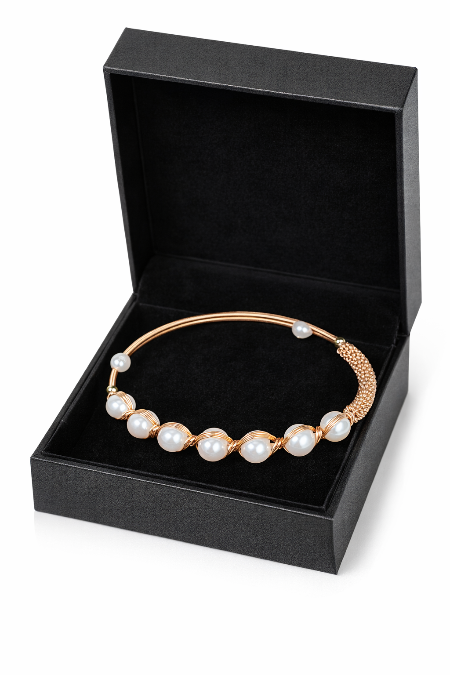 Gold-Tone Freshwater Pearl Designer Bracelet | Elegant Pearl Cuff Bracelet | LP Jewels