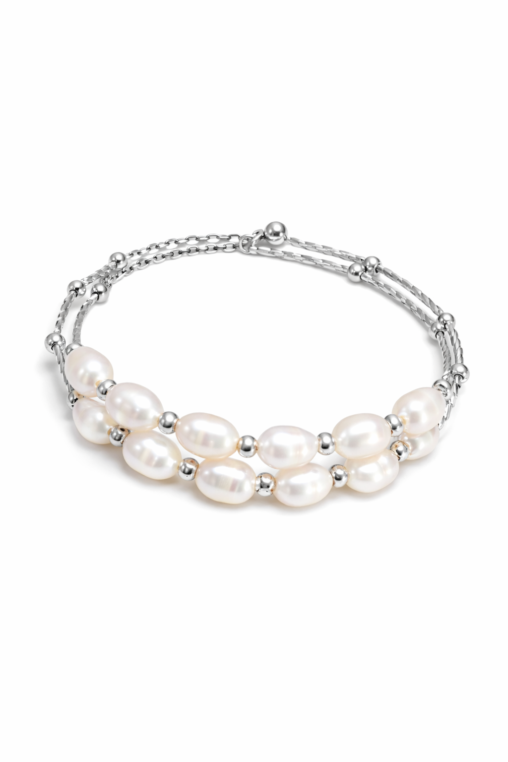 Double Line Freshwater Pearl Bracelet in Silver | Elegant Pearl Bracelet | LP Jewels
