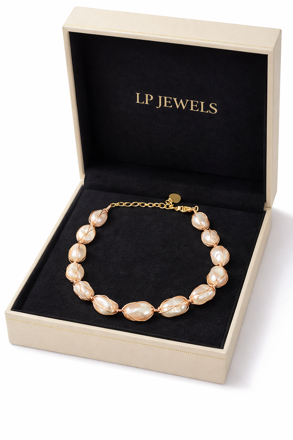 Elegant Wire-Wrapped Freshwater Pearl Bracelet in Gold Tone | Designer Pearl Bracelet | LP Jewels