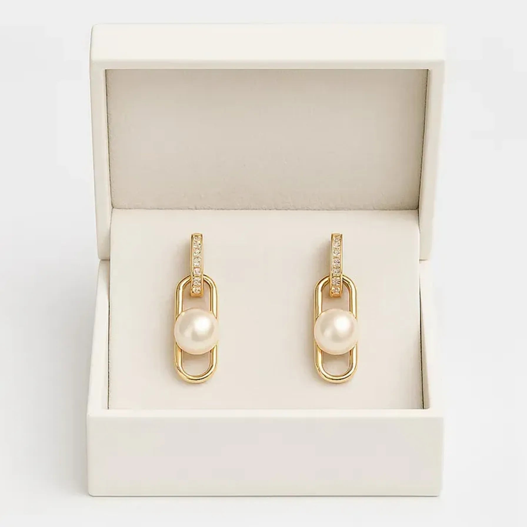 Modern Pearl Link Pendant & Earrings Set – Natural Freshwater Pearls