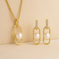Modern Rectangle Pearl & Gold 3-Piece Jewelry Set