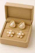 Graceful Pearl Earring Combo Set | Floral & Modern Studs | LP Jewels