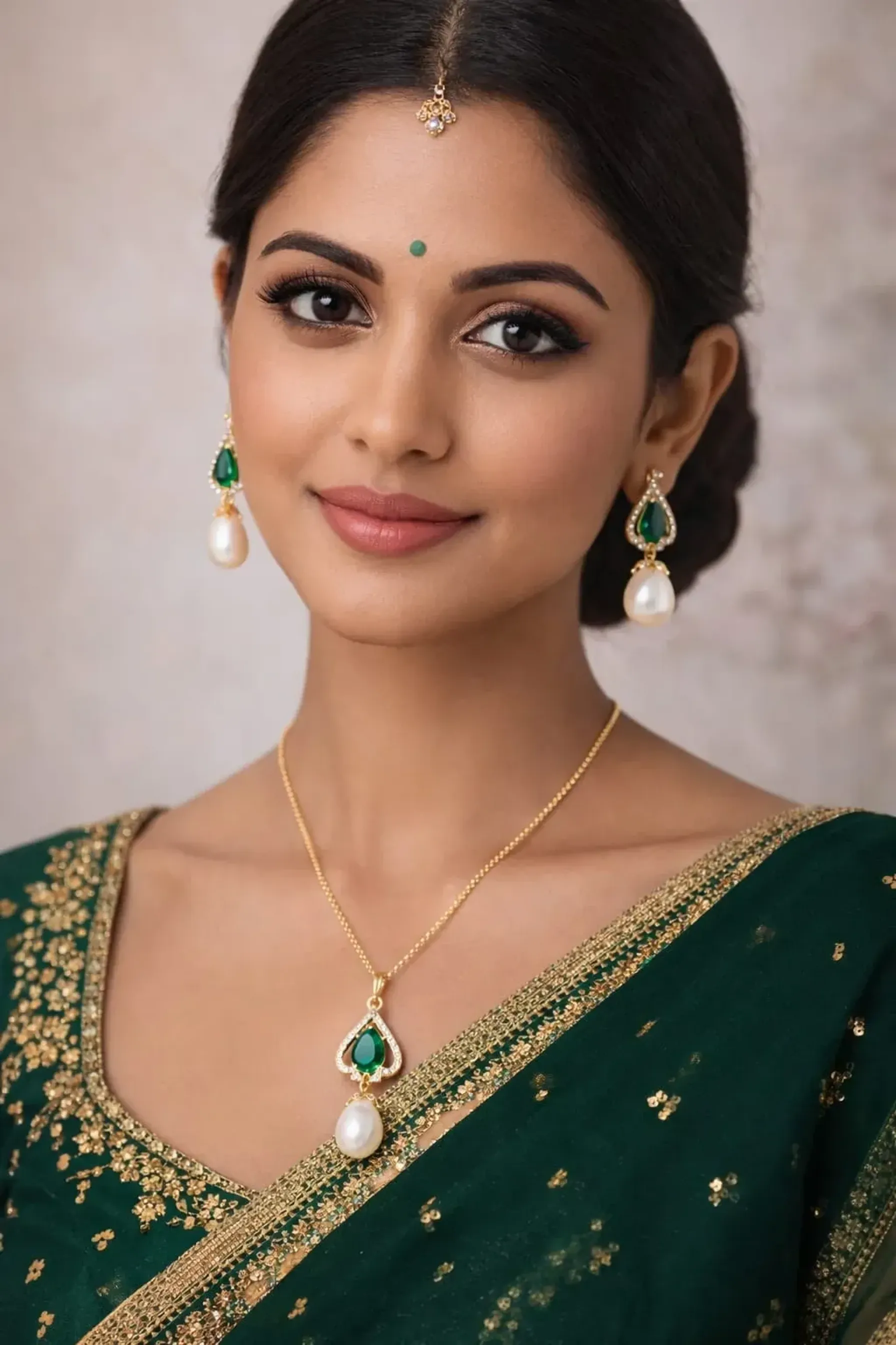 LP JEWELS-Emerald Green Teardrop Pearl Pendant Set with Matching Earrings