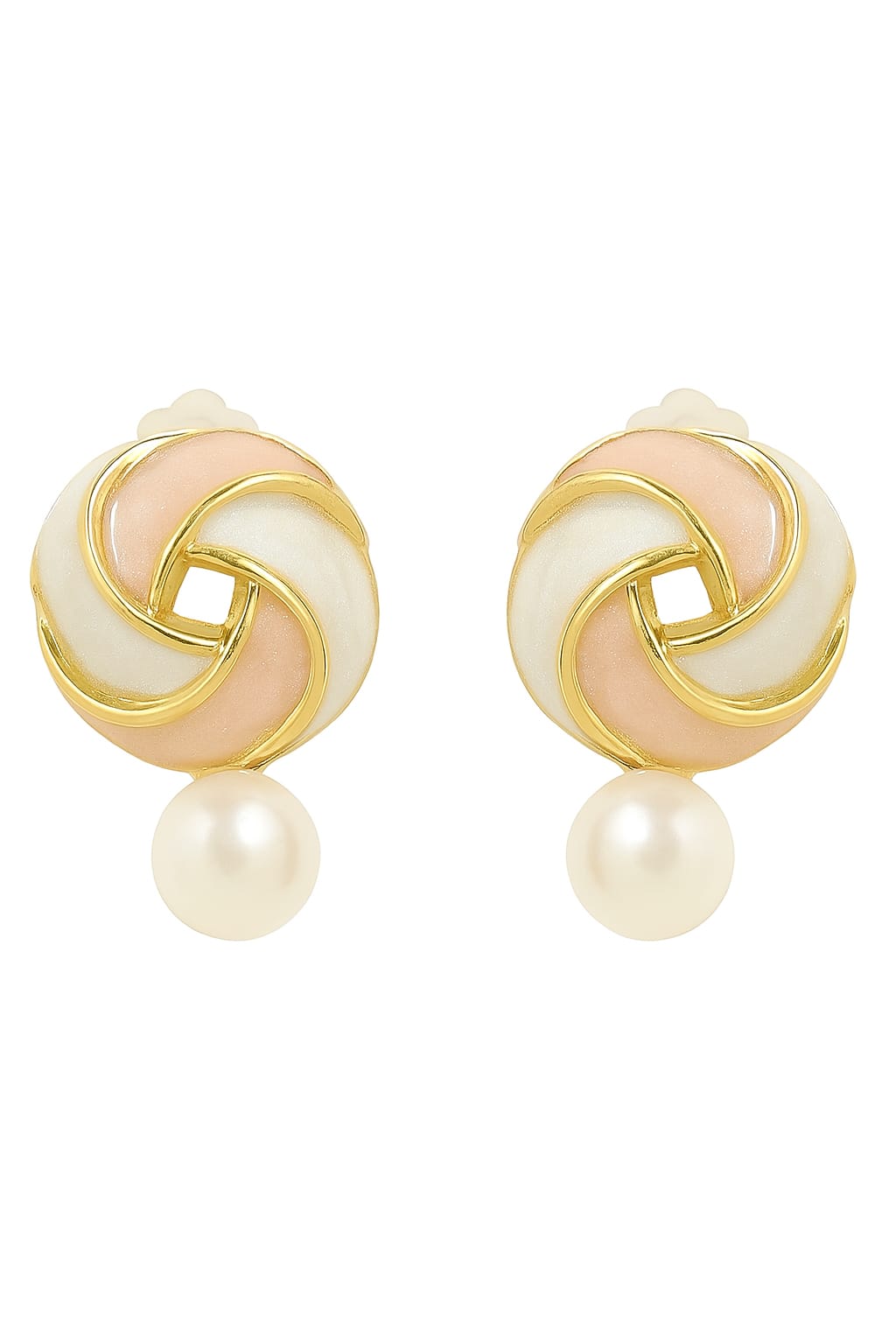 Gold-Plated Spiral Knot Pearl Stud Earrings