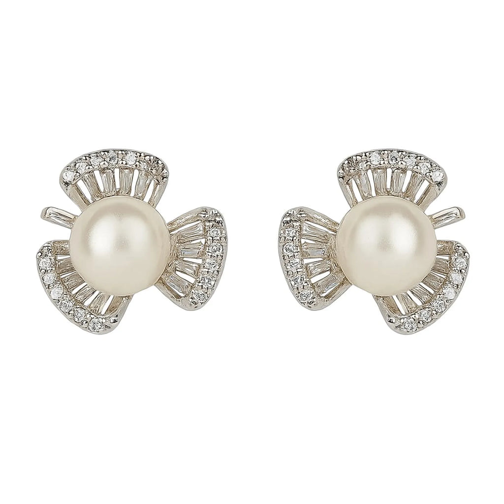 Graceful Pearl Earrings with Baguette Crystal Accents
