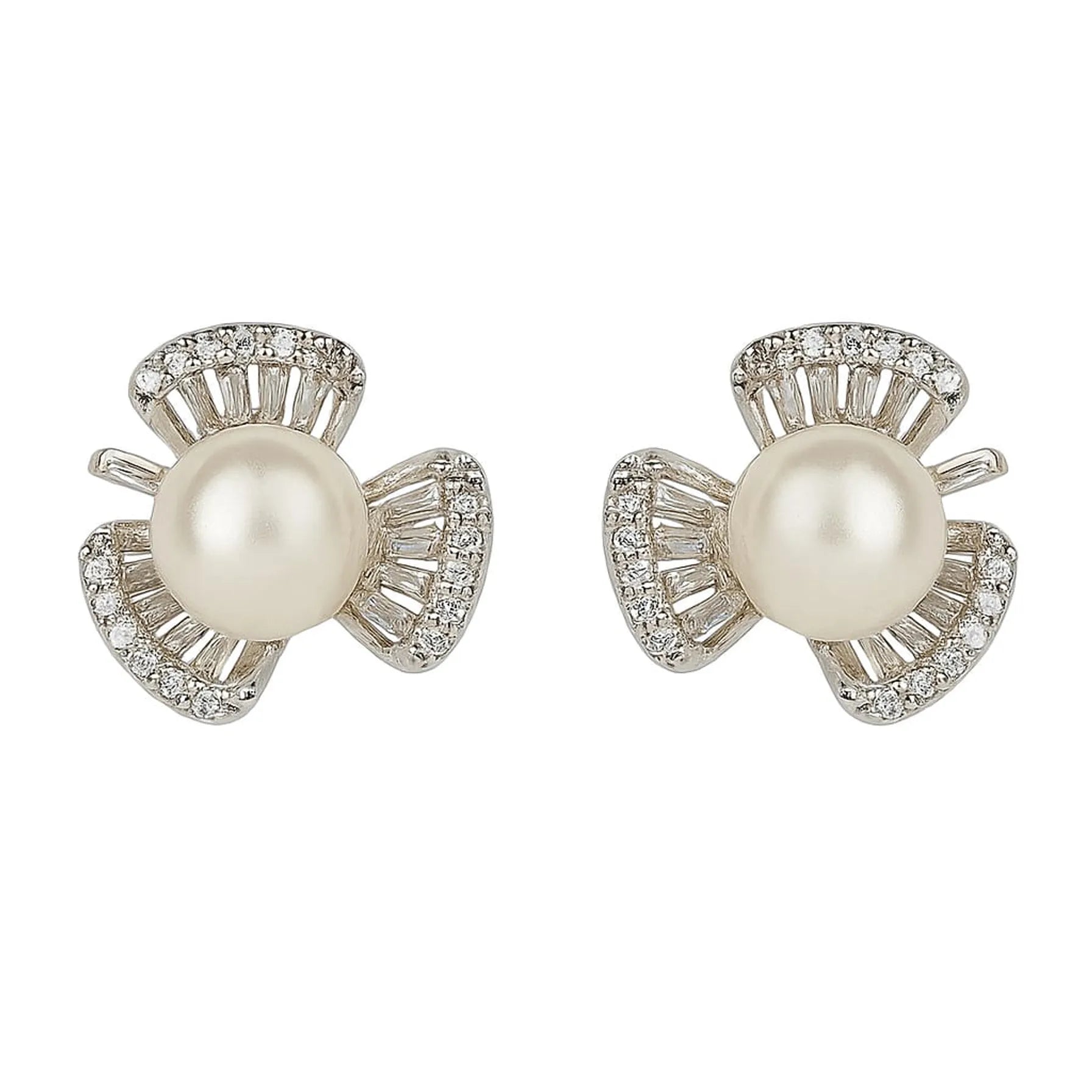 Graceful Pearl Earrings with Baguette Crystal Accents