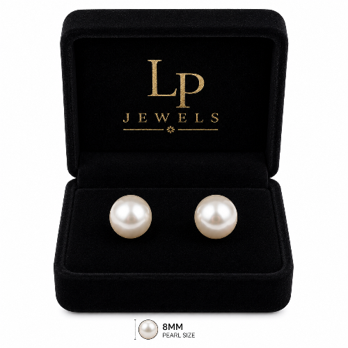 LP JEWELS 8mm South Sea Pearl Stud Earrings for Women | Classic Luxury Pearl Earrings