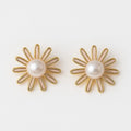 Sunflower Pearl Stud Earrings in Gold Finish