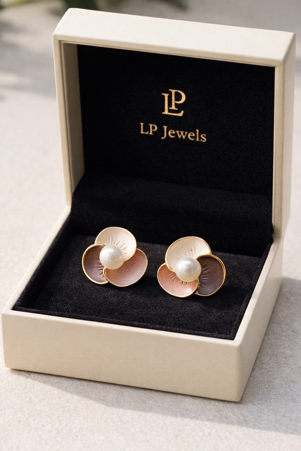 LP Jewels Blossom Pearl Stud Earrings – Natural Freshwater Pearl Floral Earrings