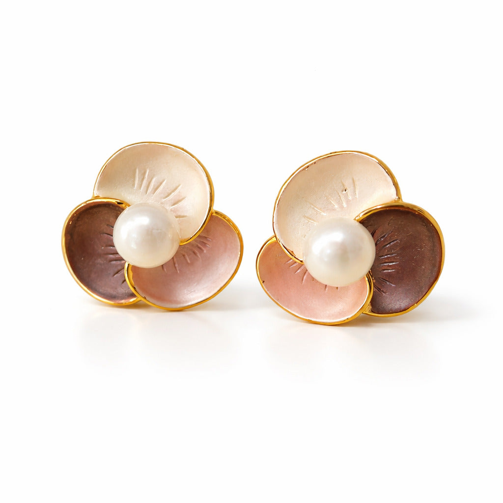 LP Jewels Blossom Pearl Stud Earrings – Natural Freshwater Pearl Floral Earrings
