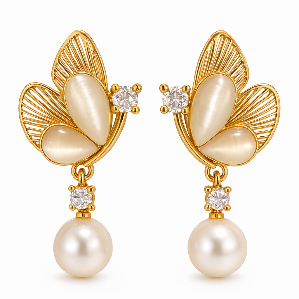 LP Jewels Floral & Butterfly Pearl Earrings Combo – Elegant Freshwater Pearl Earrings Gift Set