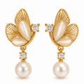 LP Jewels Butterfly Pearl Drop Earrings – Elegant Freshwater Pearl Dangle Earrings